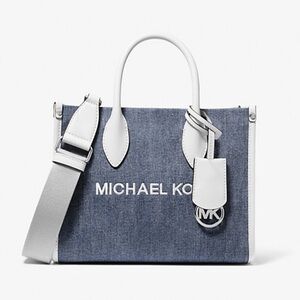 Michael Kors Mirella Small Denim and White Tote Bag